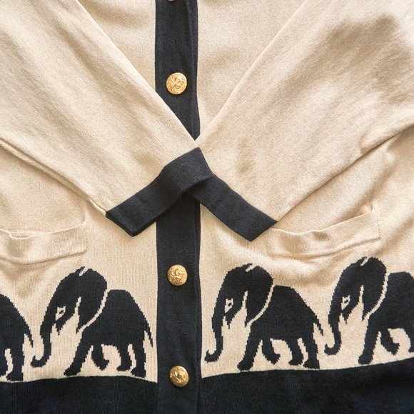 Vintage 80s Escada Margaretha Ley Women's Sweater Cardigan, Elephant Pattern - Picture 5 of 9